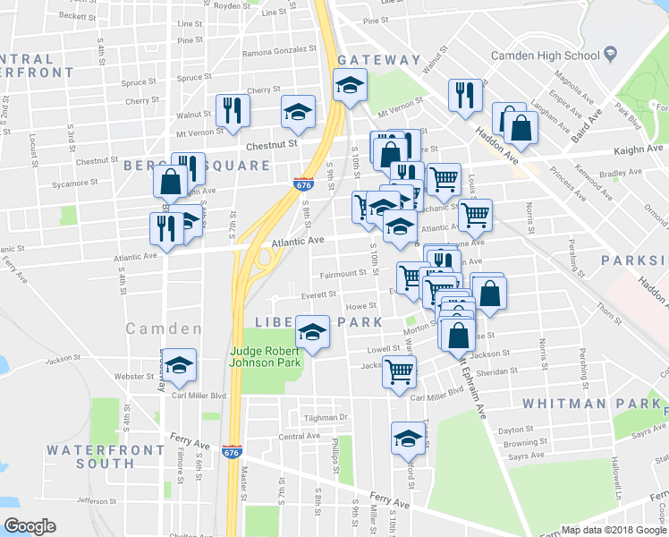map of restaurants, bars, coffee shops, grocery stores, and more near 1471 S 9th St in Camden