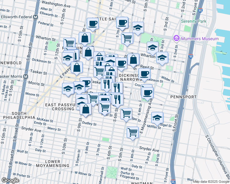 map of restaurants, bars, coffee shops, grocery stores, and more near 617 Mountain Street in Philadelphia