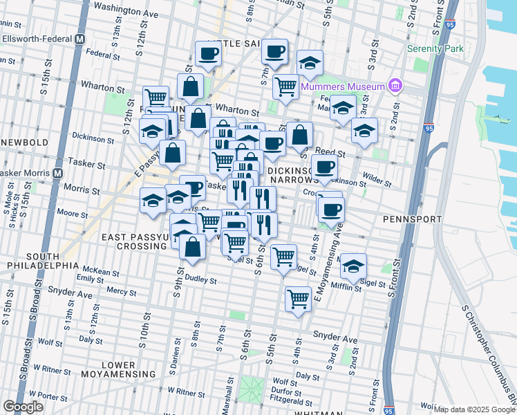 map of restaurants, bars, coffee shops, grocery stores, and more near 617 Mountain Street in Philadelphia