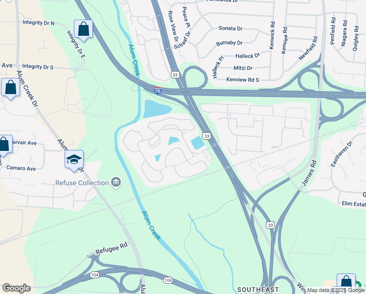 map of restaurants, bars, coffee shops, grocery stores, and more near 2012 Waters Edge Boulevard in Columbus
