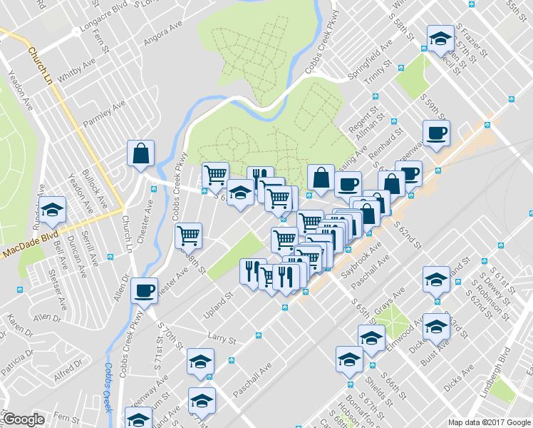 map of restaurants, bars, coffee shops, grocery stores, and more near 6508 Allman Street in Philadelphia