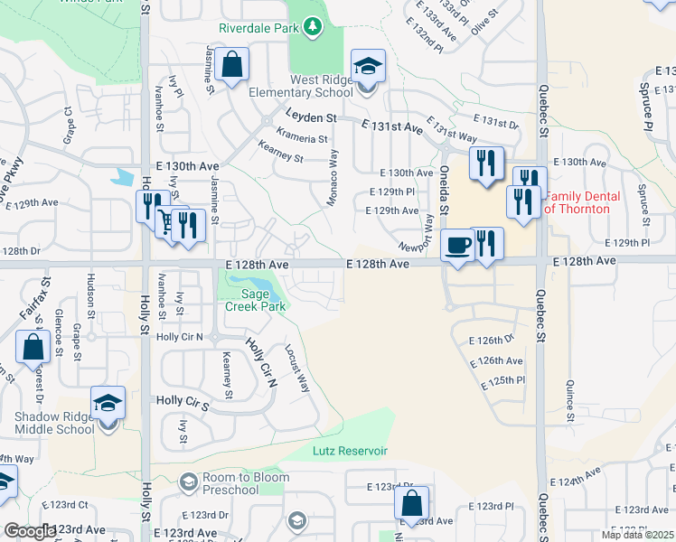 map of restaurants, bars, coffee shops, grocery stores, and more near 12714 Leyden Street in Thornton