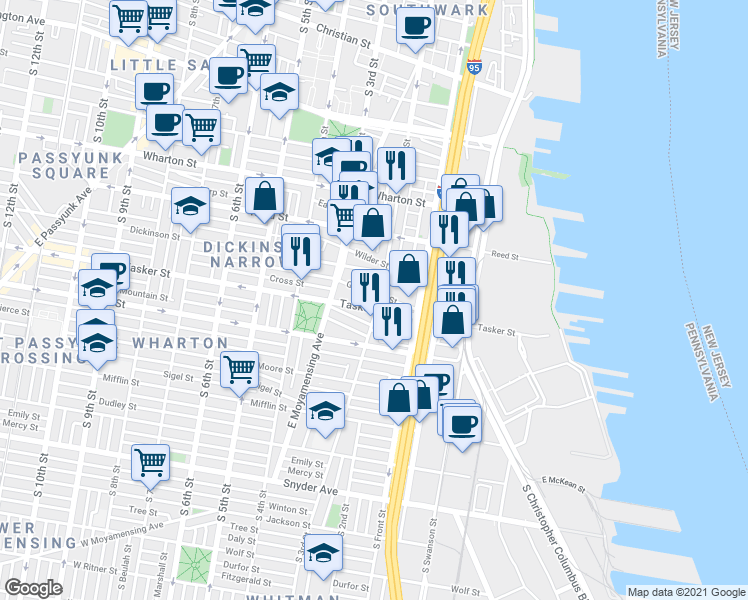 map of restaurants, bars, coffee shops, grocery stores, and more near 1524 South 2nd Street in Philadelphia