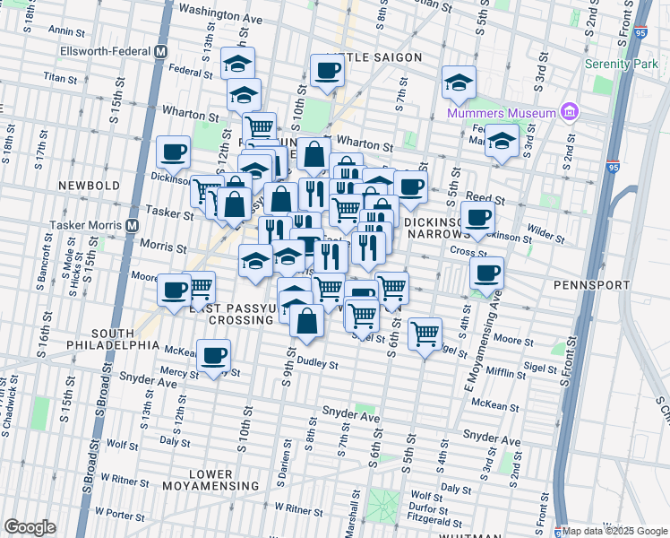 map of restaurants, bars, coffee shops, grocery stores, and more near 807 Mountain Street in Philadelphia