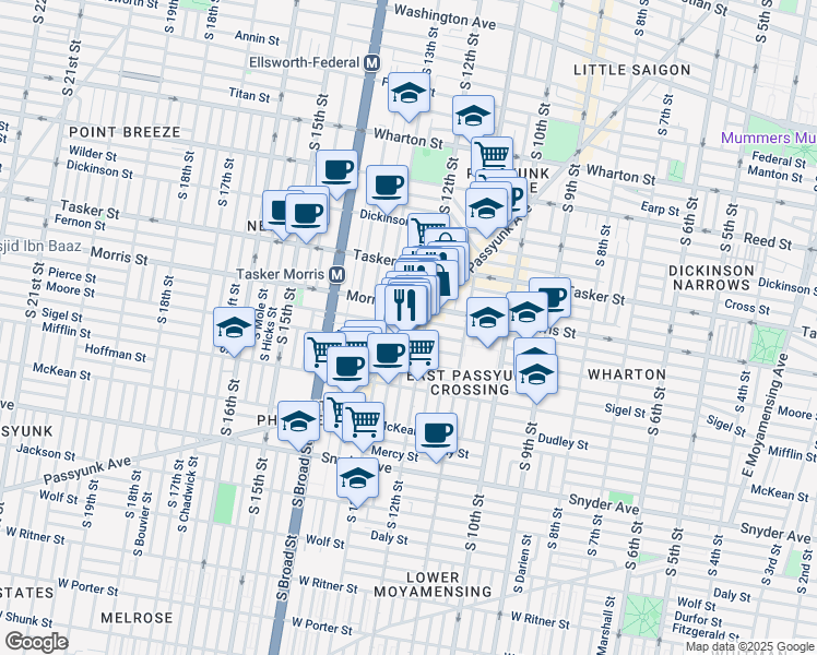 map of restaurants, bars, coffee shops, grocery stores, and more near 1737 East Passyunk Avenue in Philadelphia