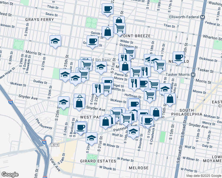 map of restaurants, bars, coffee shops, grocery stores, and more near in Philadelphia