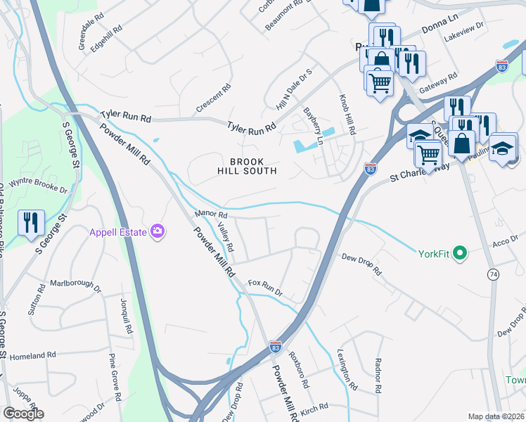 map of restaurants, bars, coffee shops, grocery stores, and more near 22 Maple Road in York