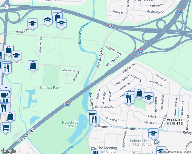 map of restaurants, bars, coffee shops, grocery stores, and more near 2300 Condon Drive in Columbus