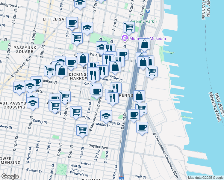 map of restaurants, bars, coffee shops, grocery stores, and more near 219 Tasker Street in Philadelphia