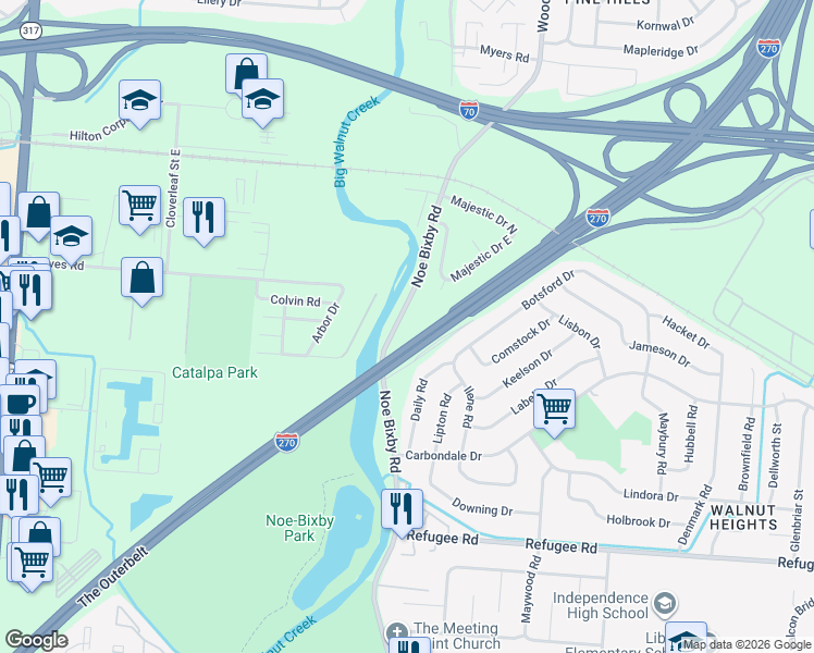 map of restaurants, bars, coffee shops, grocery stores, and more near 2300 Condon Drive in Columbus