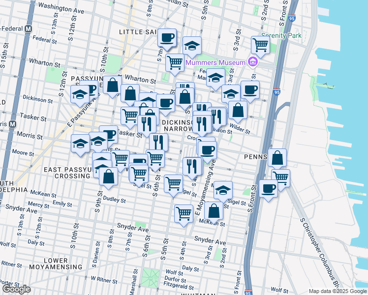 map of restaurants, bars, coffee shops, grocery stores, and more near 1611 South 5th Street in Philadelphia