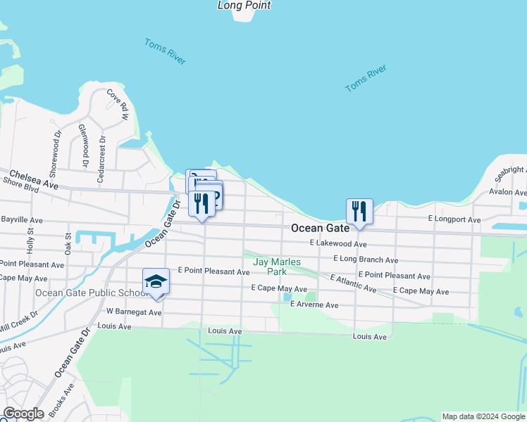 map of restaurants, bars, coffee shops, grocery stores, and more near in Ocean Gate