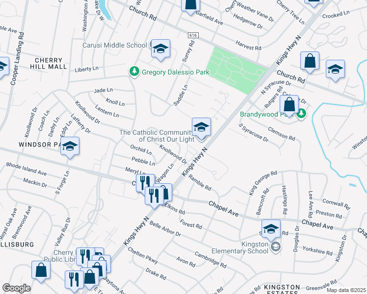 map of restaurants, bars, coffee shops, grocery stores, and more near 29 Wagon Lane in Cherry Hill