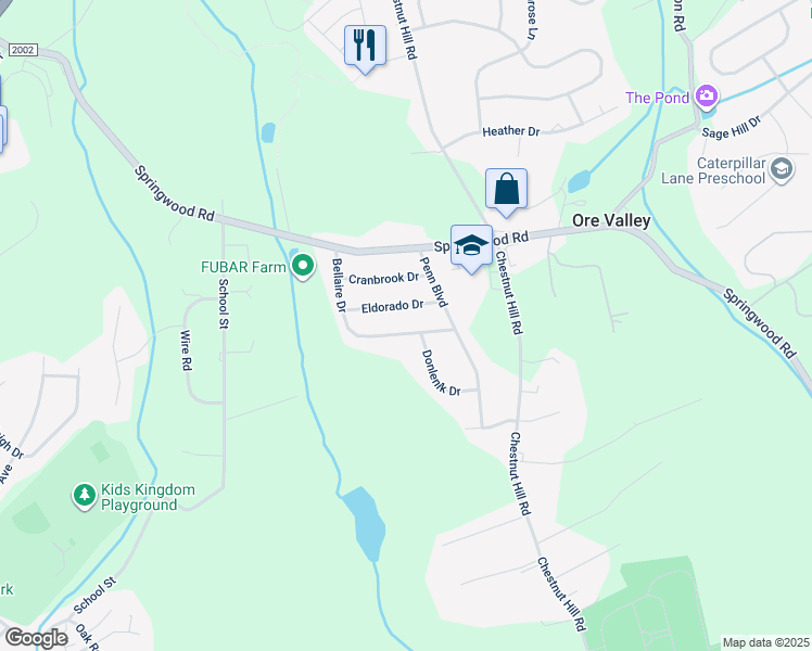 map of restaurants, bars, coffee shops, grocery stores, and more near 413 Bellaire Drive in York