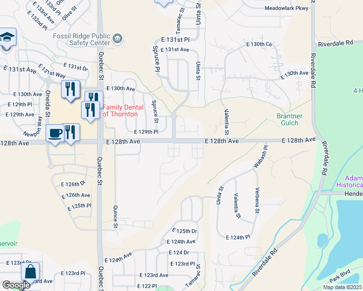 map of restaurants, bars, coffee shops, grocery stores, and more near 12789 Tamarac Street in Thornton