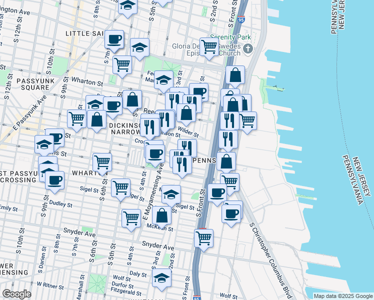 map of restaurants, bars, coffee shops, grocery stores, and more near in Philadelphia
