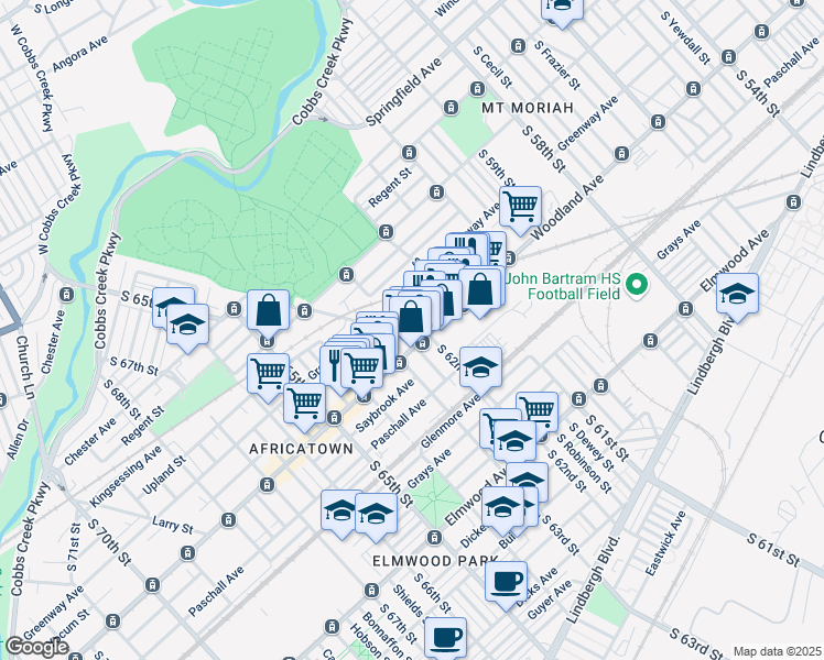 map of restaurants, bars, coffee shops, grocery stores, and more near 2129 Cemetery Avenue in Philadelphia