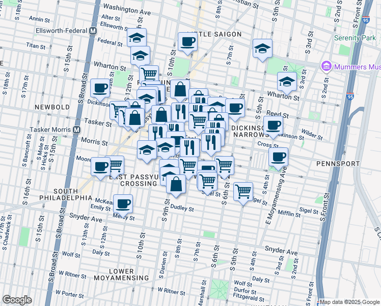 map of restaurants, bars, coffee shops, grocery stores, and more near 808 Mountain Street in Philadelphia