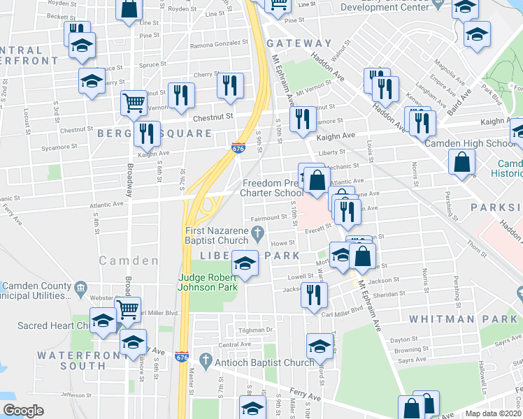 map of restaurants, bars, coffee shops, grocery stores, and more near 1459 South 9th Street in Camden