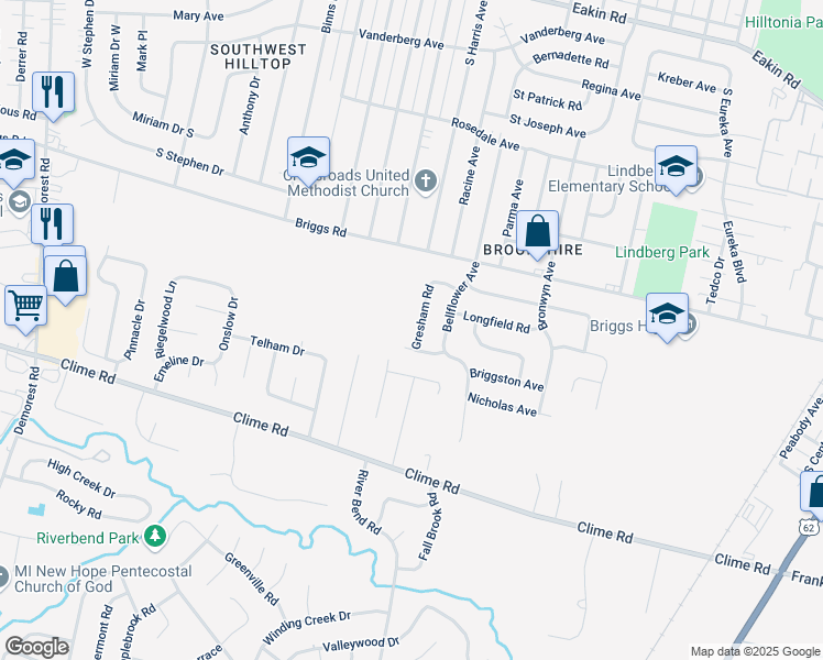 map of restaurants, bars, coffee shops, grocery stores, and more near 1277 Gresham Road in Columbus