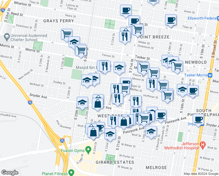 map of restaurants, bars, coffee shops, grocery stores, and more near 1909 South Hemberger Street in Philadelphia