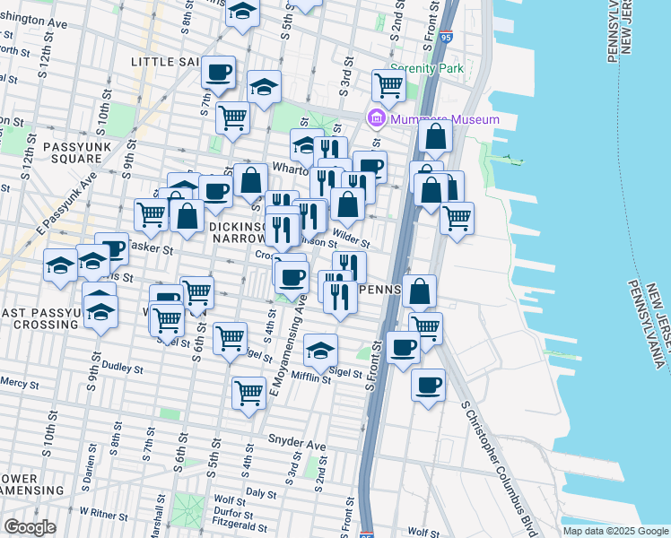 map of restaurants, bars, coffee shops, grocery stores, and more near 226 Greenwich Street in Philadelphia