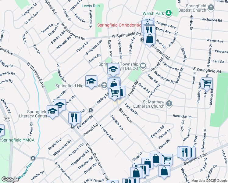 map of restaurants, bars, coffee shops, grocery stores, and more near 148 Saxer Avenue in Springfield