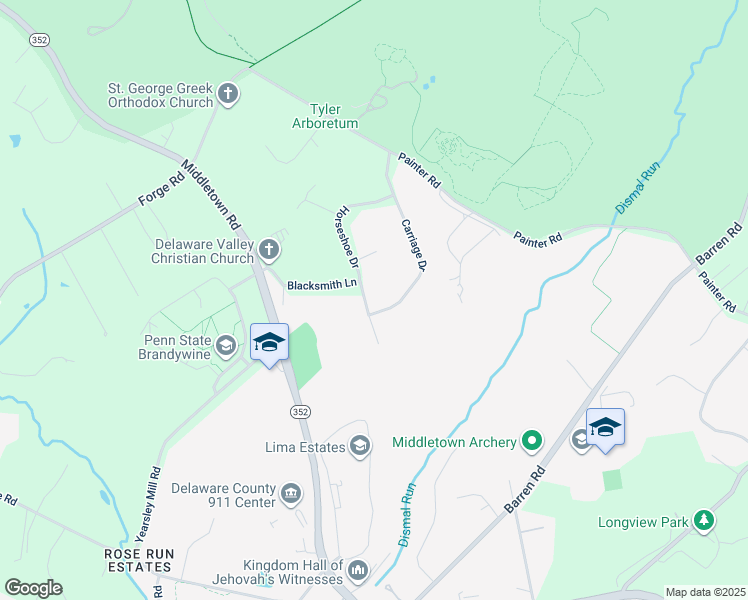 map of restaurants, bars, coffee shops, grocery stores, and more near 469 Horseshoe Drive in Media