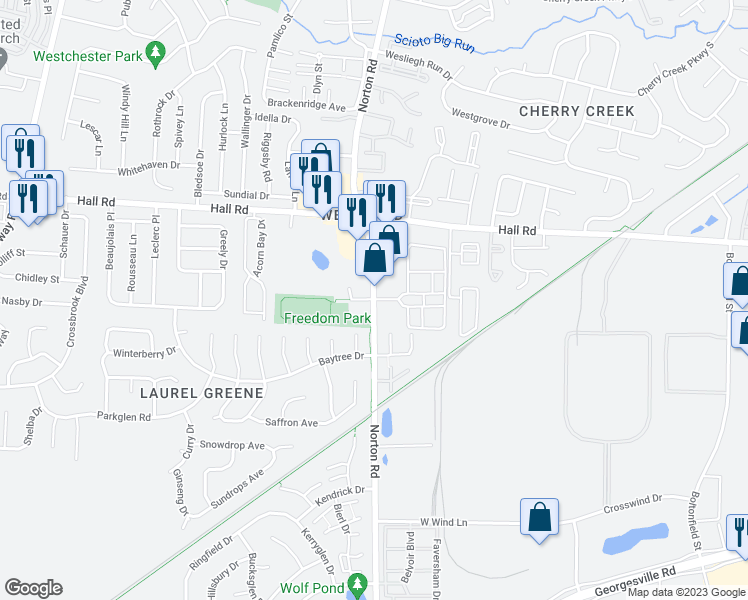 map of restaurants, bars, coffee shops, grocery stores, and more near Norton Rd & Lindbergh Blvd in Columbus