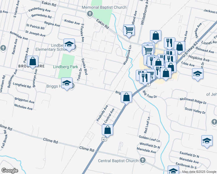 map of restaurants, bars, coffee shops, grocery stores, and more near 1308 Woodbrook Lane in Columbus