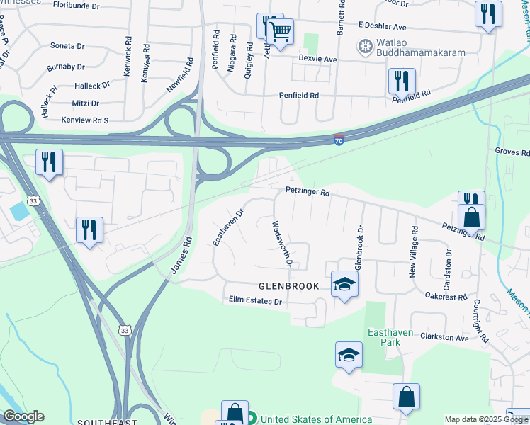 map of restaurants, bars, coffee shops, grocery stores, and more near 3062 Wadsworth Court in Columbus
