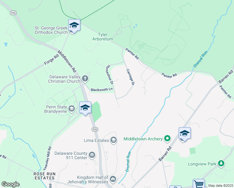 map of restaurants, bars, coffee shops, grocery stores, and more near 469 Horseshoe Drive in Media