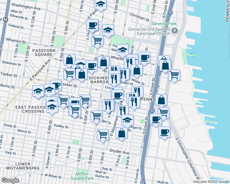 map of restaurants, bars, coffee shops, grocery stores, and more near in Philadelphia