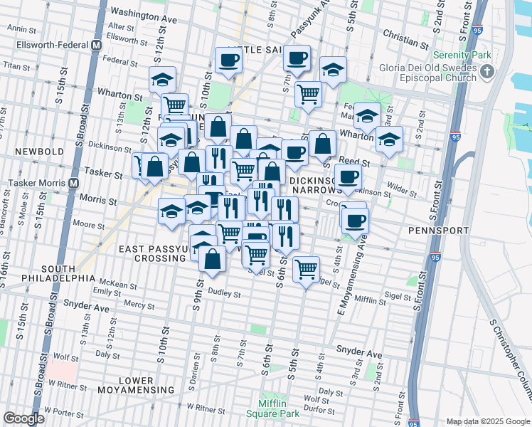 map of restaurants, bars, coffee shops, grocery stores, and more near in Philadelphia