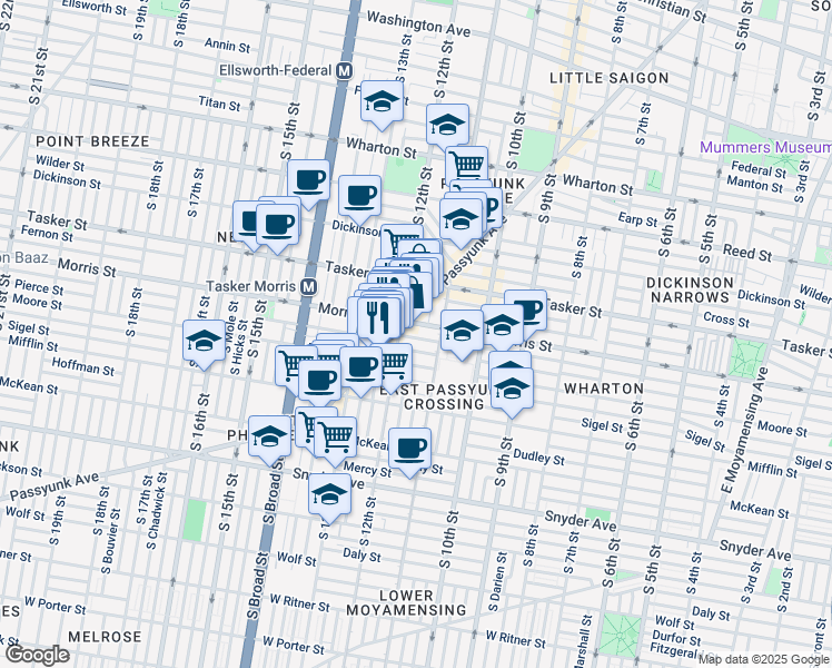 map of restaurants, bars, coffee shops, grocery stores, and more near 1737 East Passyunk Avenue in Philadelphia
