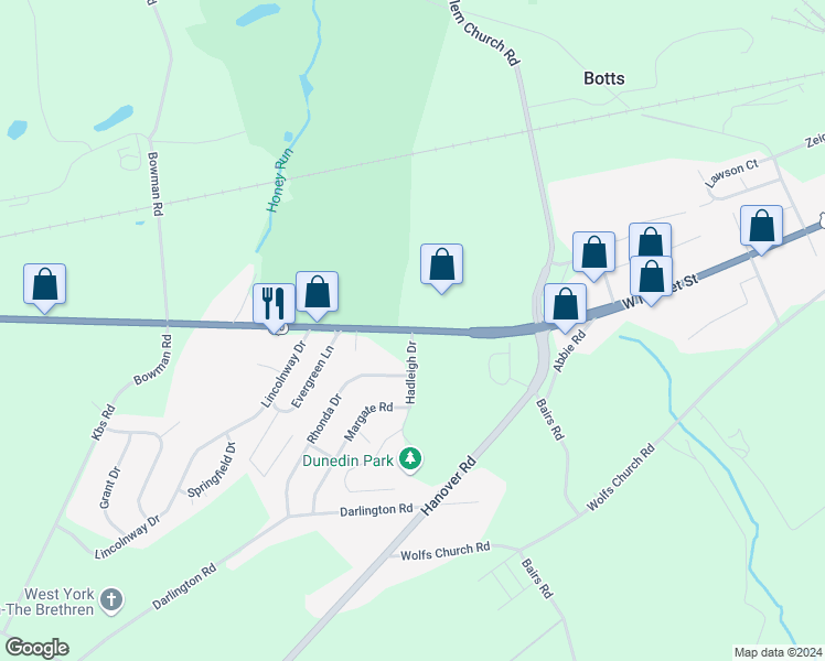 map of restaurants, bars, coffee shops, grocery stores, and more near 6147 Lincoln Highway West in York
