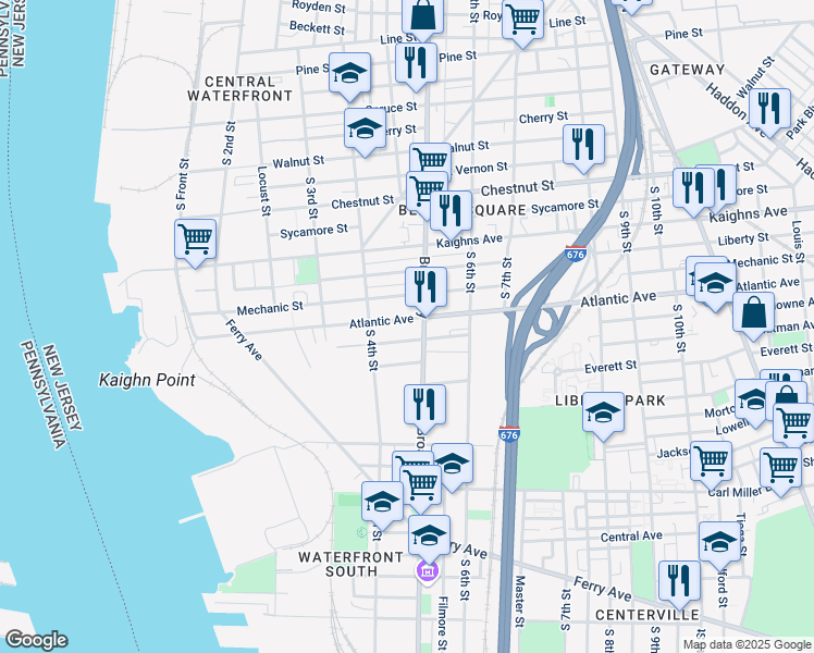 map of restaurants, bars, coffee shops, grocery stores, and more near 458 Atlantic Avenue in Camden