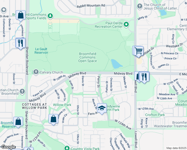 map of restaurants, bars, coffee shops, grocery stores, and more near 4261 Broemel Avenue in Broomfield