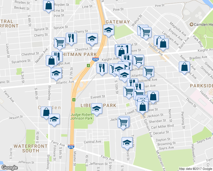 map of restaurants, bars, coffee shops, grocery stores, and more near 1452 S 9th St in Camden