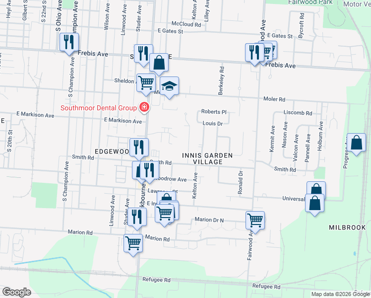 map of restaurants, bars, coffee shops, grocery stores, and more near 1841 Weiler Avenue in Columbus