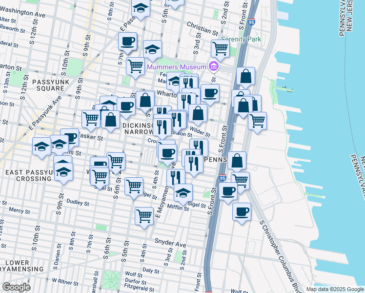 map of restaurants, bars, coffee shops, grocery stores, and more near 240 Greenwich Street in Philadelphia
