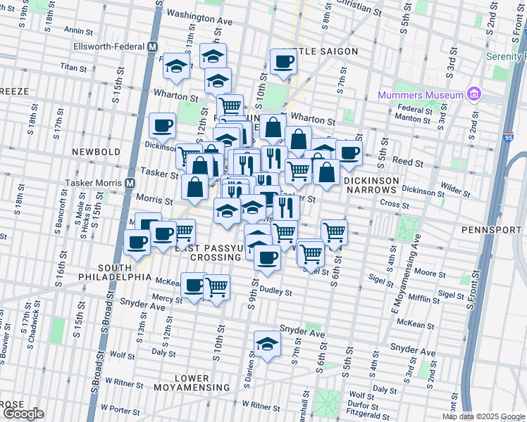 map of restaurants, bars, coffee shops, grocery stores, and more near 908 Mountain Street in Philadelphia