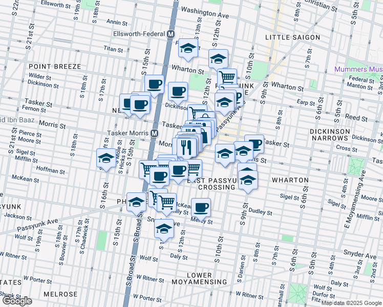 map of restaurants, bars, coffee shops, grocery stores, and more near 1737 East Passyunk Avenue in Philadelphia
