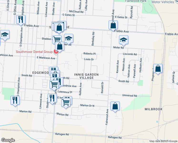 map of restaurants, bars, coffee shops, grocery stores, and more near 1833 Berkeley Road in Columbus