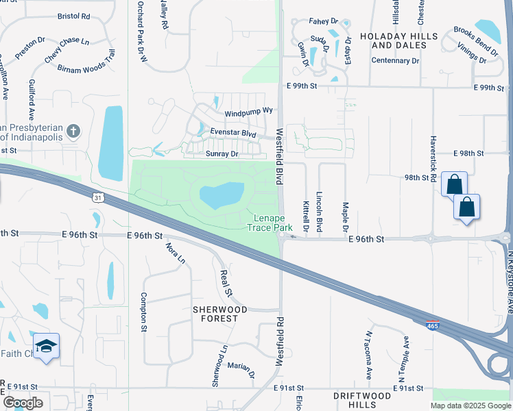 map of restaurants, bars, coffee shops, grocery stores, and more near 1671 Old Mission Cove in Indianapolis