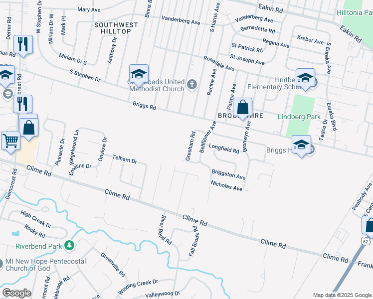 map of restaurants, bars, coffee shops, grocery stores, and more near 1277 Gresham Road in Columbus