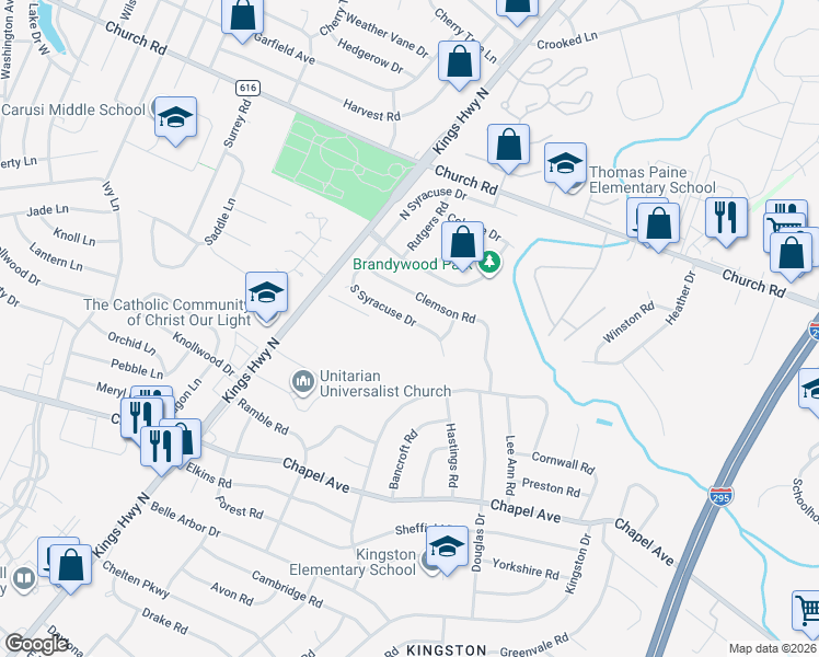 map of restaurants, bars, coffee shops, grocery stores, and more near 43 South Syracuse Drive in Cherry Hill