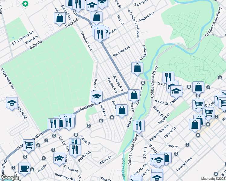 map of restaurants, bars, coffee shops, grocery stores, and more near 940 Yeadon Avenue in Yeadon