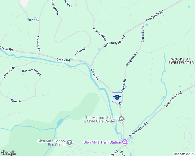 map of restaurants, bars, coffee shops, grocery stores, and more near 67 Creek Road in Glen Mills