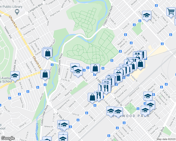 map of restaurants, bars, coffee shops, grocery stores, and more near 1906 South 65th Street in Philadelphia